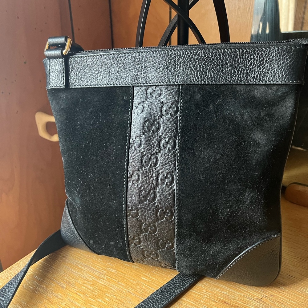 Gucci Guccissima Black Suede Leather Crossbody Shoulder Bag